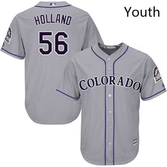 Youth Majestic Colorado Rockies 56 Greg Holland Replica Grey Road Cool Base MLB Jersey